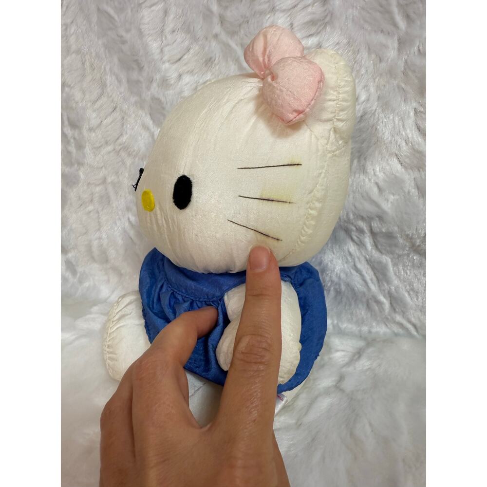 Vintage Early 90’s Sanrio Hello Kitty Plush Toy Shiny Nylon Blue Dress 9 inches - Picture 8 of 14